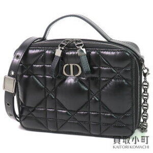 Christian Dior Caro Bag Shoulder Cannage Stitch Black Leather Hardware